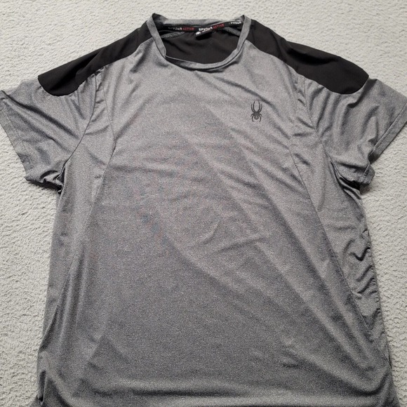 Spyder Active Shirt Mens Large Gray Workout Breathable Quick Dry‎ Stretch - Picture 1 of 9